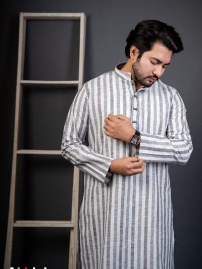 Luxury Linen Stripe: Steel Grey